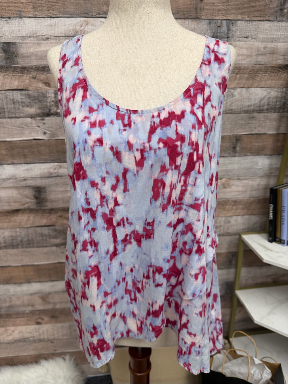 Splendid Brand Red and Grey Print Sleeveless Tank Top S